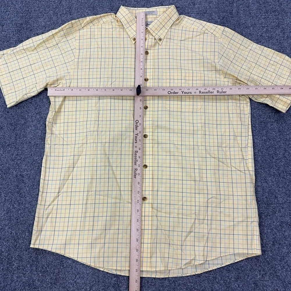 L.L. Bean Shirt Mens L Yellow Check Wrinkle Resistant Short Sleeve Button Down